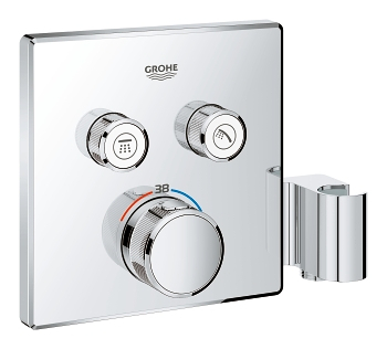 Virštinkinė termostatinio maišytuvo dalis Grohtherm Smartcontrol, 2 valdikliai, su integruotu dušo laikikliu, chromas